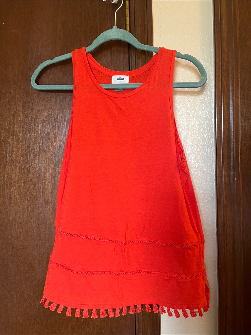 Bright Orange Tassel-Hem Tank Top